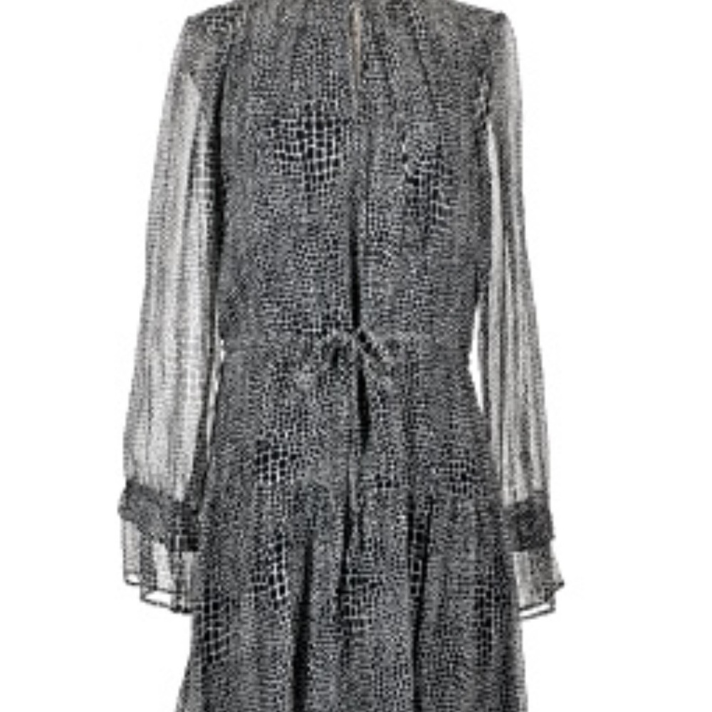 PAIGE Black Sheer Long Sleeve Patterned Midi Dress